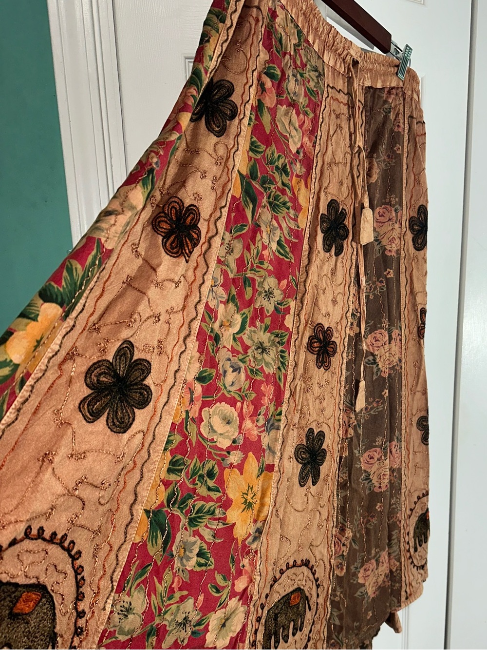 Bohemian Patchwork Maxi Skirt - Peach Floral